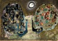 Józef Wilkoń, obraz gwasz, akwarela na papierze, 52,5 x 65 cm, „Na mazowieckiej łące", obrazy współczesne, sztuka współczesna, pawie