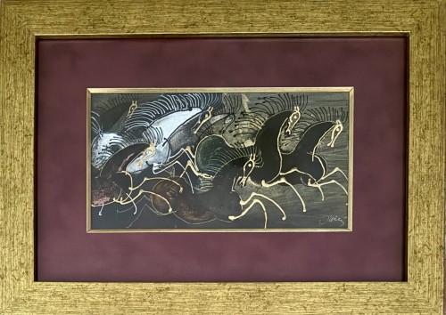 Gouache painting, watorcolor on paper, „Od czarnego do białego (from black to white)" Józef Wilkoń, 13*25,5 cm