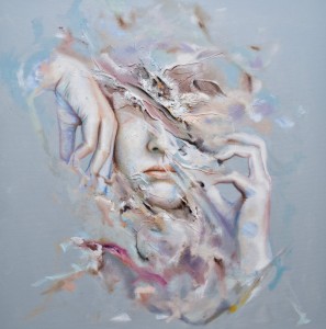 Denys Molerio, obraz olejny na płótnie, abstrakcja, surrealizm, 80 x 80 cm, „Whom", obrazy współczesne, sztuka współczesna