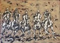 Obraz akryl na tapecie, abstrakcja, „Galopująca piątka" Bogusław Lustyk, 61 x 80 cm obrazy współczesne, sztuka współczesna, konie