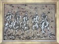 Bogusław Lustyk, obraz akryl na tapecie, 61 x 80 cm, abstrakcja, „Galopująca piątka", obrazy współczesne, sztuka współczesna, konie