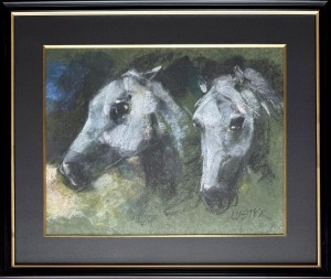 Bogusław Lustyk, obraz pastel, 49 x 58 cm, ekspresjonizm, realizm, „Przyjaciele",  obrazy współczesne, sztuka współczesna,  konie