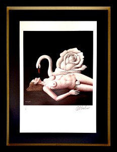 Rafał Olbiński, inkografia, surrealizm „Leda i łabędź", inkografia, 66,5 x 51,5 cm, sztuka współczesna