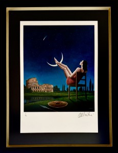 Rafał Olbiński, inkografia, surrealizm „Romance in the moon", inkografia, 66,5 x 51,5 cm, sztuka współczesna