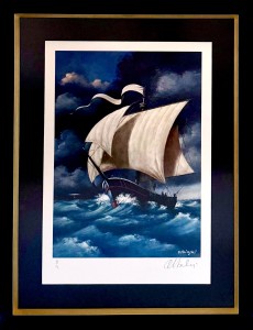 Rafał Olbiński, inkografia, surrealizm „General Electric - Advertising Campaign", inkografia, 66,5 x 51,5 cm, sztuka współczesna